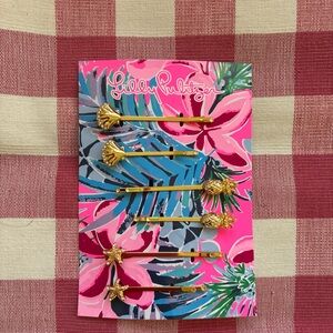 Nwt lilly Pulitzer Gold Tropical Hair Pins Shell gwp set of 6 stocking stuffer